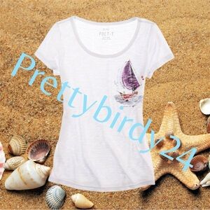 Y2K Aerie White Sail Boat Poet T Shirt